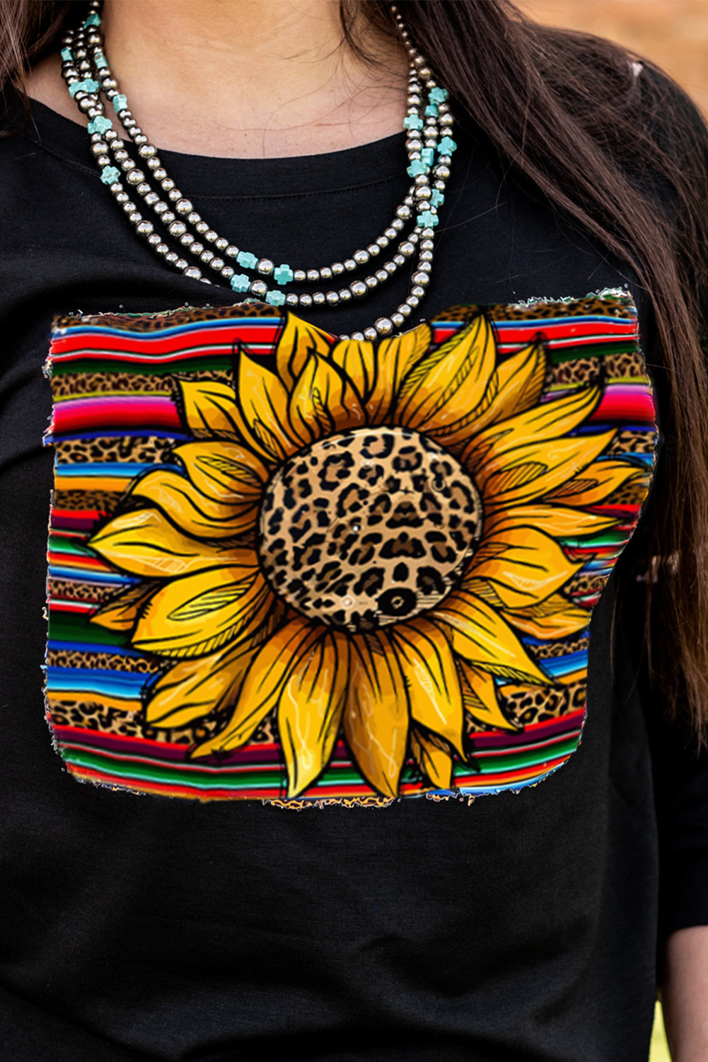Leopard Sunflower Print Cut-out Pullover Sweatshirt Graphic Sweatshirts JT's Designer Fashion