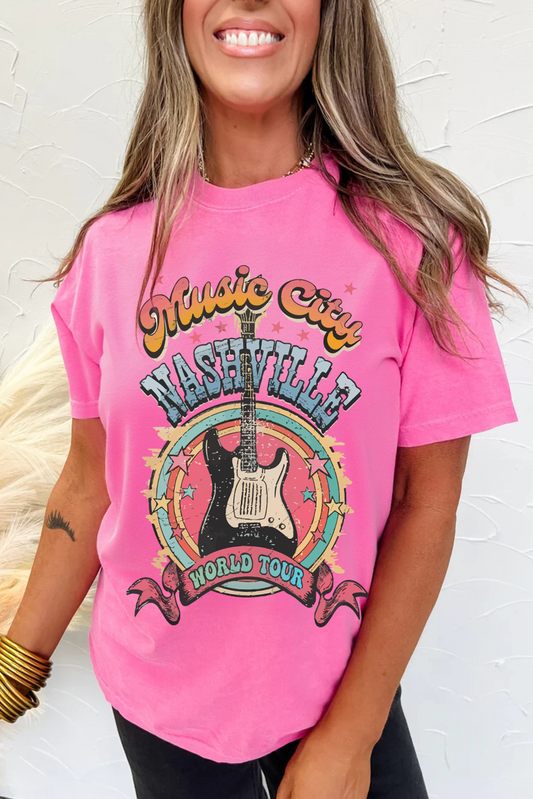 Sachet Pink Nashville WORLD TOUR Music City Guitarist Graphic Tee Graphic Tees JT's Designer Fashion