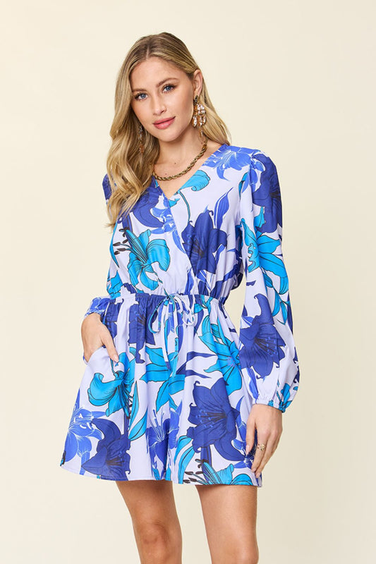 Double Take Full Size Floral Long Sleeve Romper with Pockets Blue Jumpsuits & Rompers JT's Designer Fashion