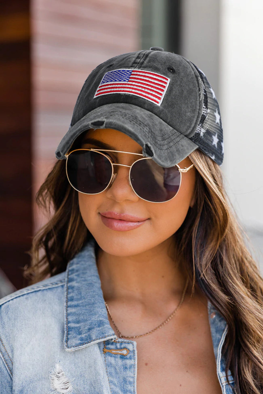 Black Star Print Mesh American Flag Embroidered Baseball Cap Hats & Caps JT's Designer Fashion