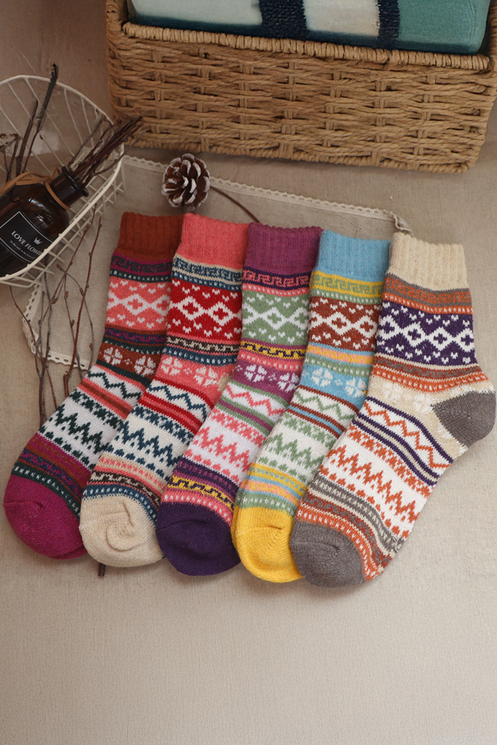 Camel 5pcs/set Bohemian Pattern Soft Crew Socks Socks JT's Designer Fashion