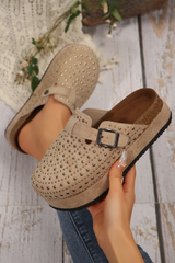 Parchment Rivet Buckle Closed Toe Platform Slippers Slippers JT's Designer Fashion