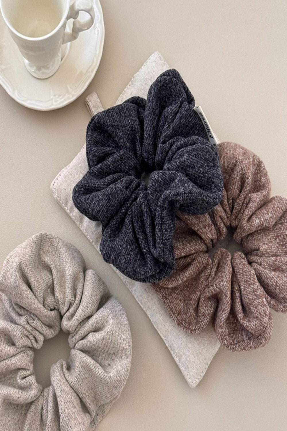 3-Piece Ruched Heathered Elastic Hair Scrunchy Style A One Size Headwear JT's Designer Fashion