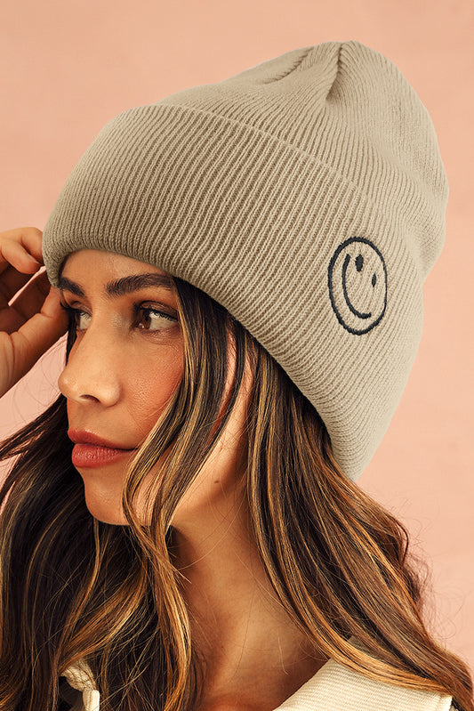 White Smiley Face Eaveless Beanie Hats Hats & Caps JT's Designer Fashion