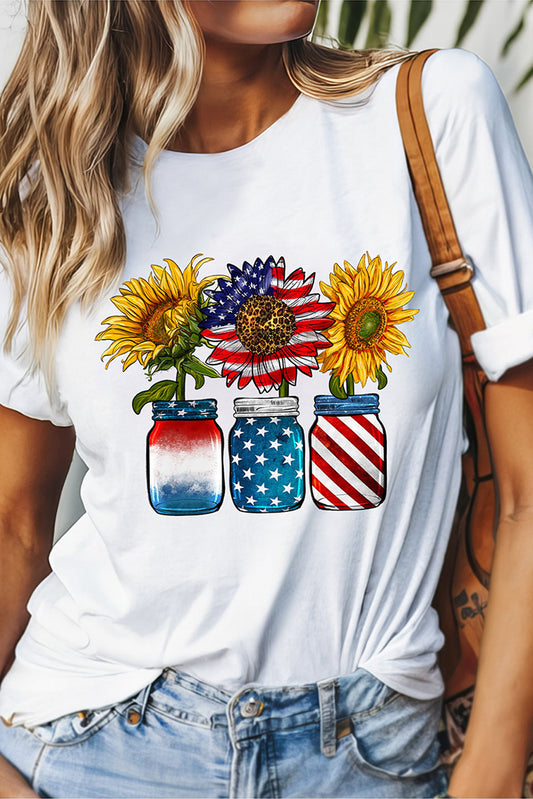 White American Flag Sunflower Graphic T Shirt Graphic Tees JT's Designer Fashion