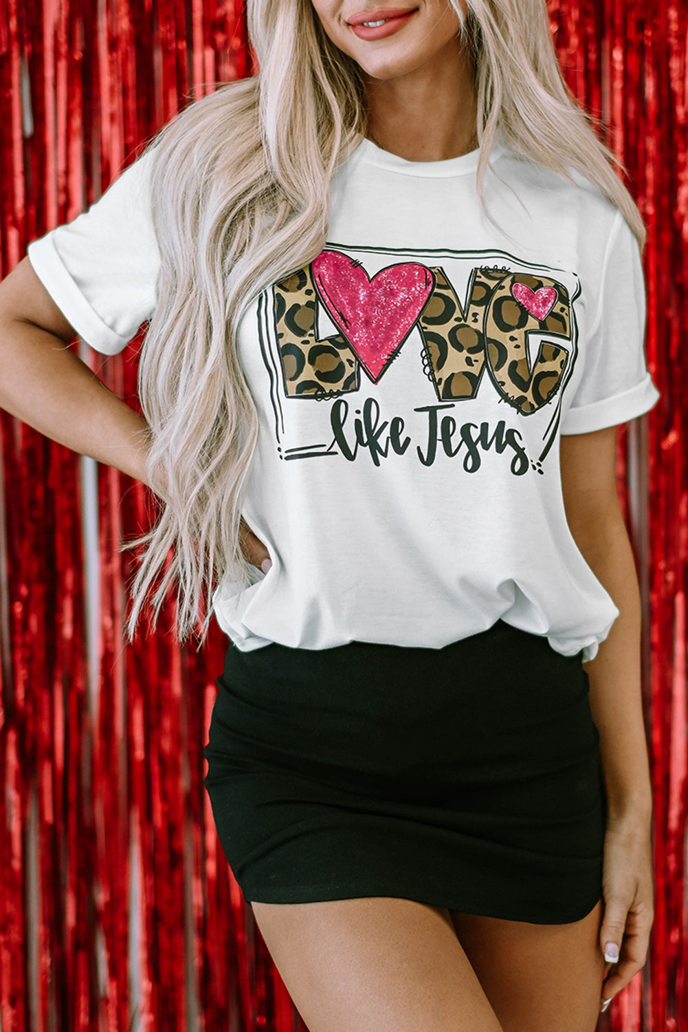 White LOVE Like Jesus Graphic Crew Neck Tee Graphic Tees JT's Designer Fashion