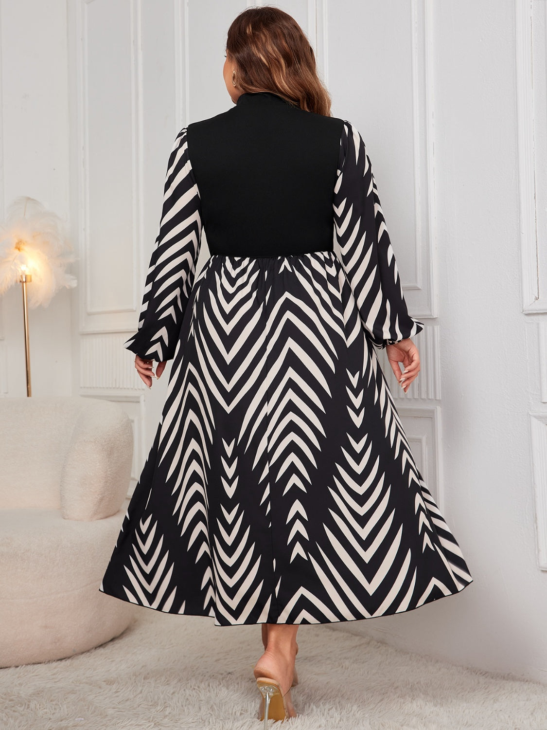 Plus Size Printed Mock Neck Long Sleeve Midi Dress Maxi Dresses JT's Designer Fashion