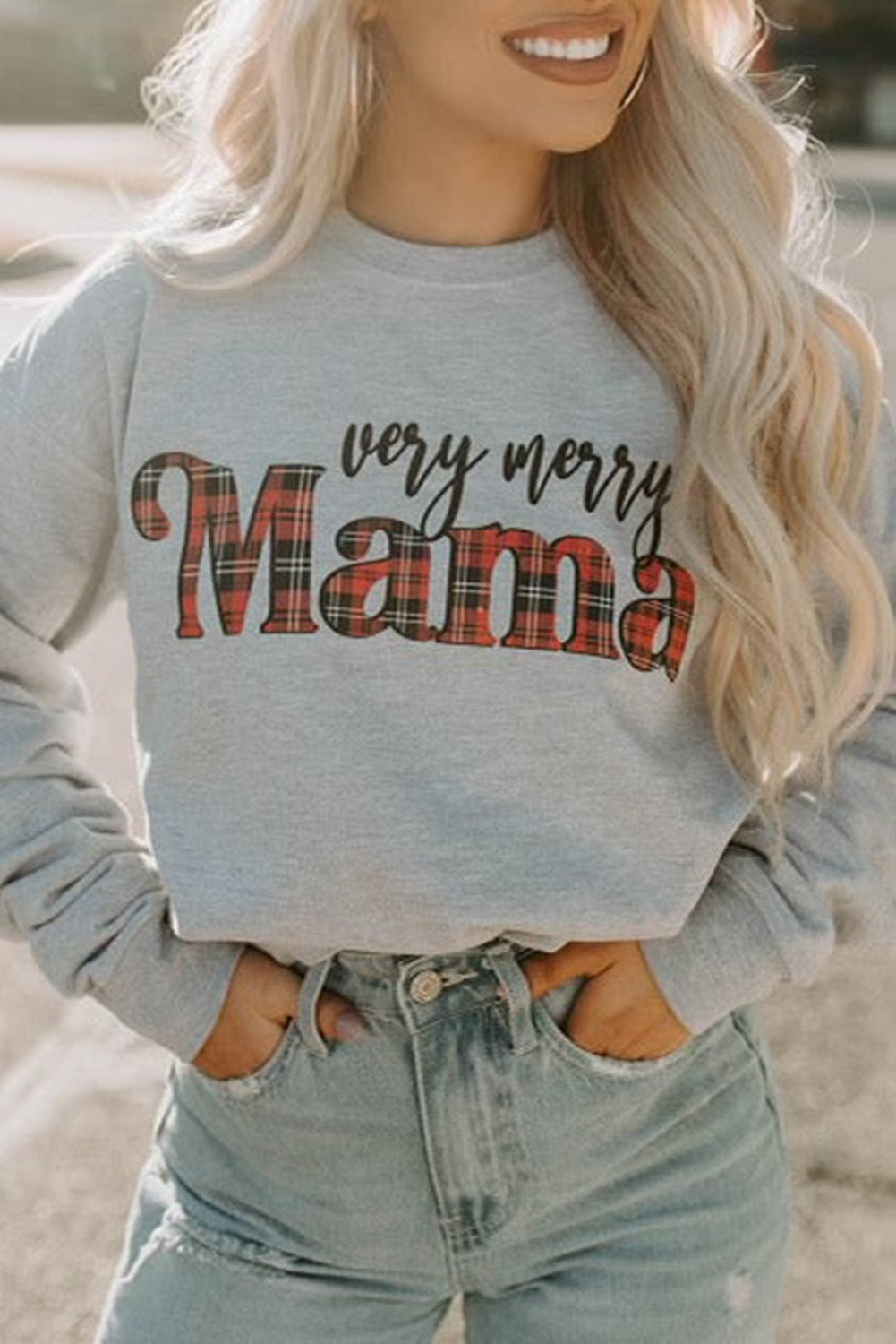 Gray Very Merry Mama Christmas Fashion Sweatshirt Graphic Sweatshirts JT's Designer Fashion