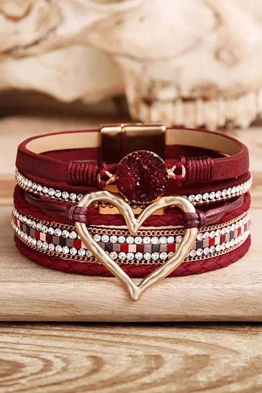 Fiery Red Valentine Rhinestone Heart Layered Bracelet Jewelry JT's Designer Fashion