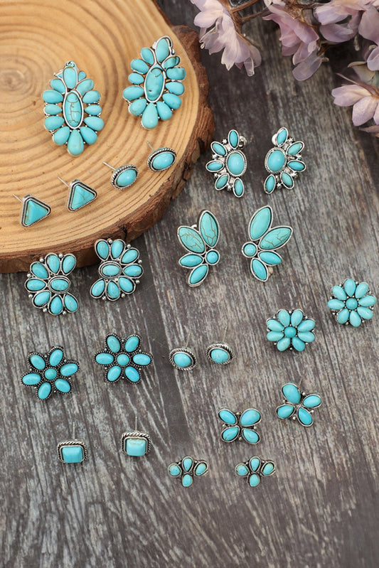 Turquoise Boho Turquoise Inlay Stud Earrings Set Jewelry JT's Designer Fashion