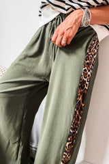 Laurel Green Leopard Patched Loose Drawstring High Waist Pants Bottoms JT's Designer Fashion