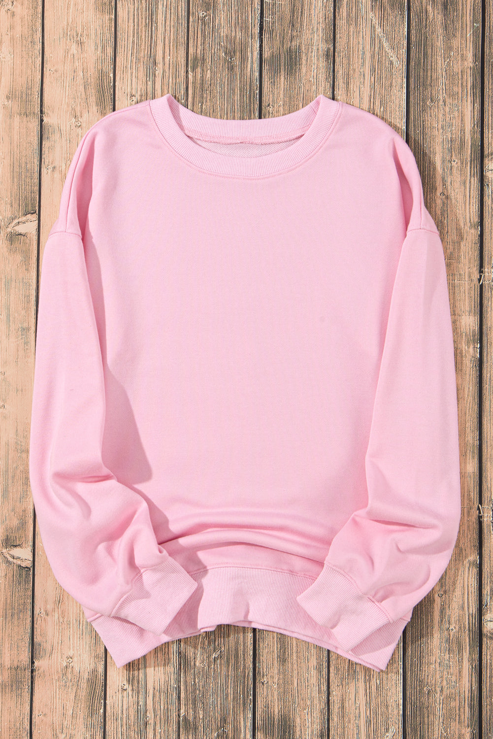 Pink Plain Crew Neck Pullover Sweatshirt Sweatshirts & Hoodies JT's Designer Fashion