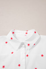 White Red Little Stars Printed Loose Half Sleeve Shirt Pre Order Tops JT's Designer Fashion