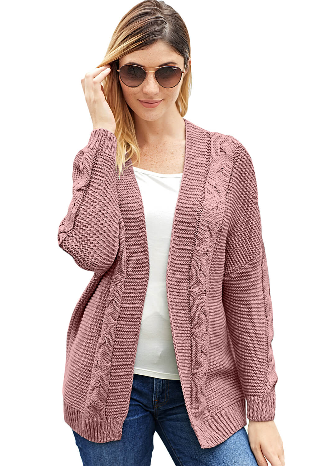 Pink Chunky Wide Long Sleeve Knit Cardigan Sweaters & Cardigans JT's Designer Fashion