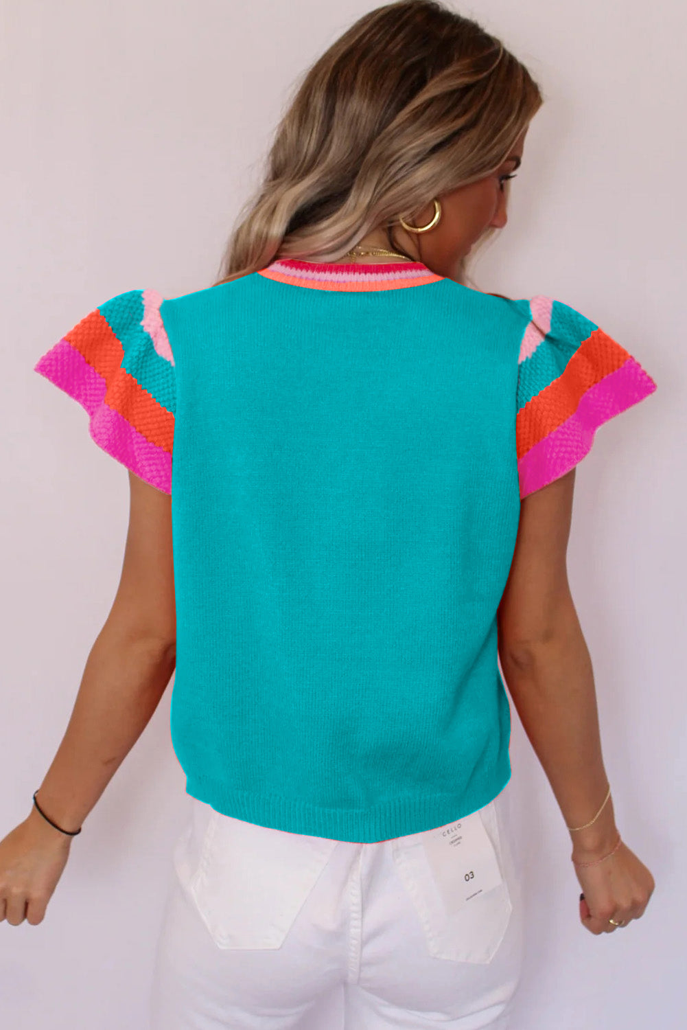 Turquoise Knitted Contrast Sleeve Round Neck Tee Pre Order Sweaters & Cardigans JT's Designer Fashion