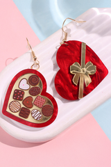 Fiery Red Box of Chocolate Heart Shape Dangle Earrings Jewelry JT's Designer Fashion