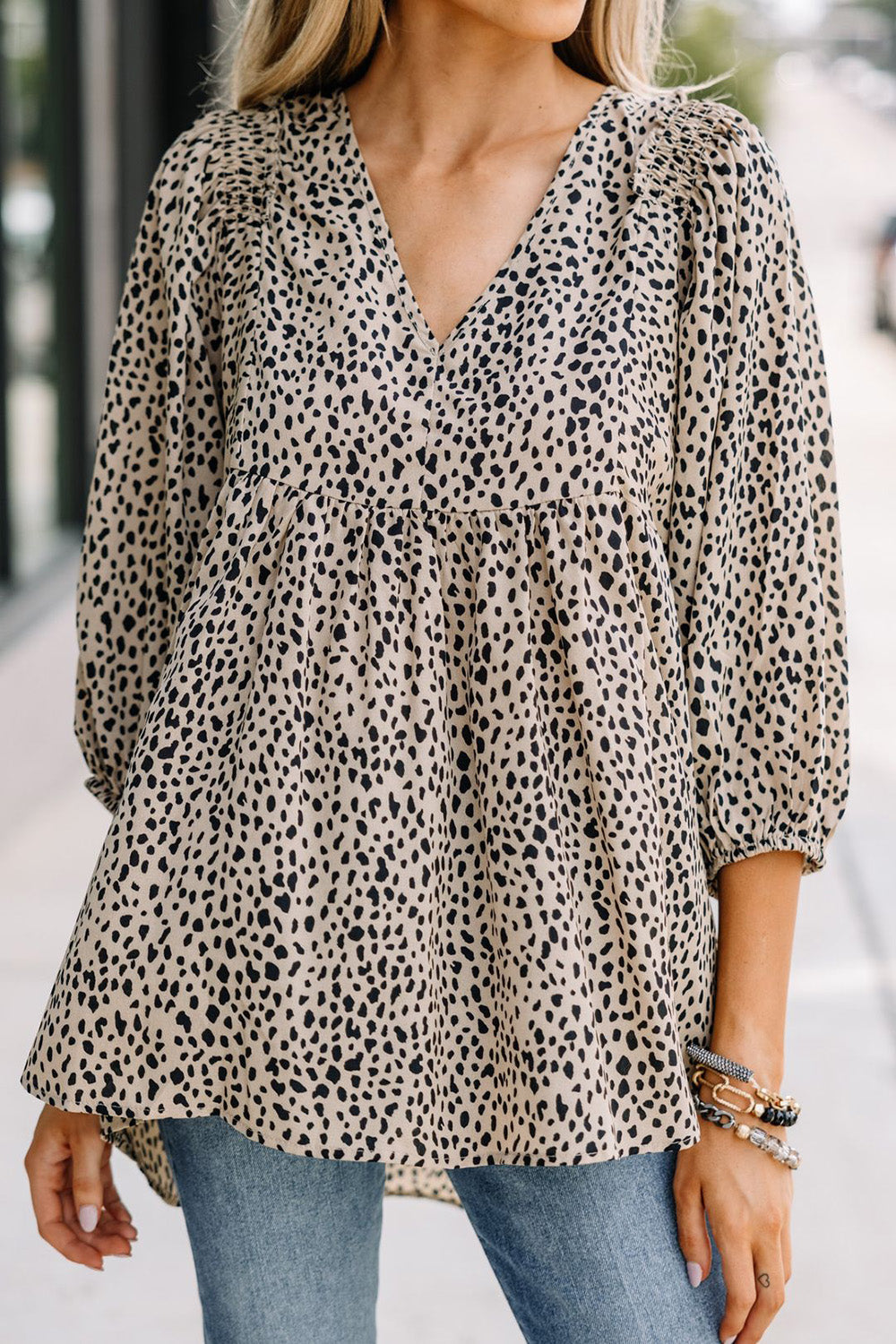 Animal Print V-Neck Three-Quarter Sleeve Blouse Long Sleeve Tops JT's Designer Fashion