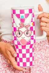 Rose Red Easter Rabbit Flower Checkered Print Large Tumbler 40oz Tumblers JT's Designer Fashion