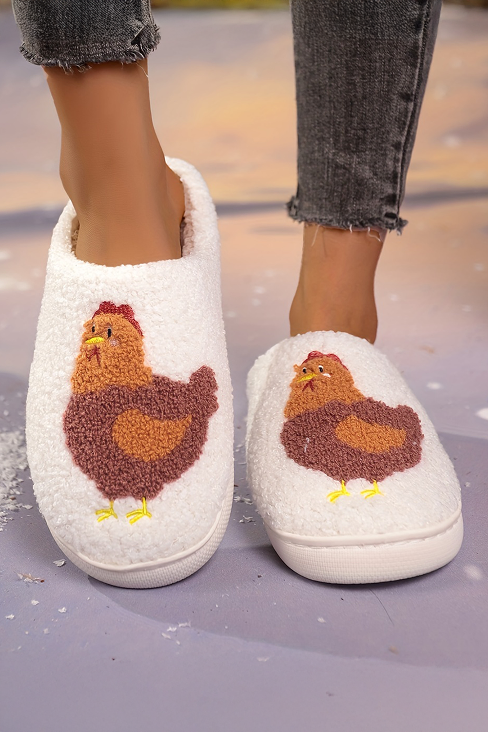 White Chicken Pattern Non-Slip Plush Warm Slippers Slippers JT's Designer Fashion