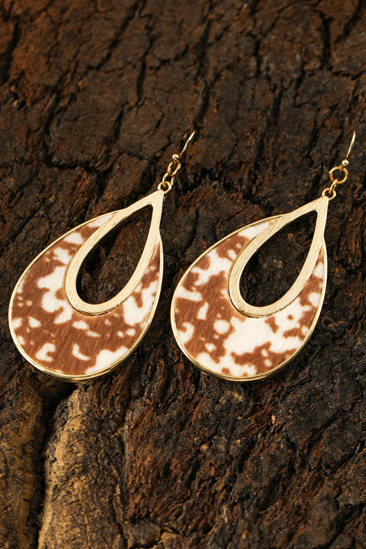 Chestnut Leopard Print Hollowed Waterdrop Shape Hook Earrings Jewelry JT's Designer Fashion