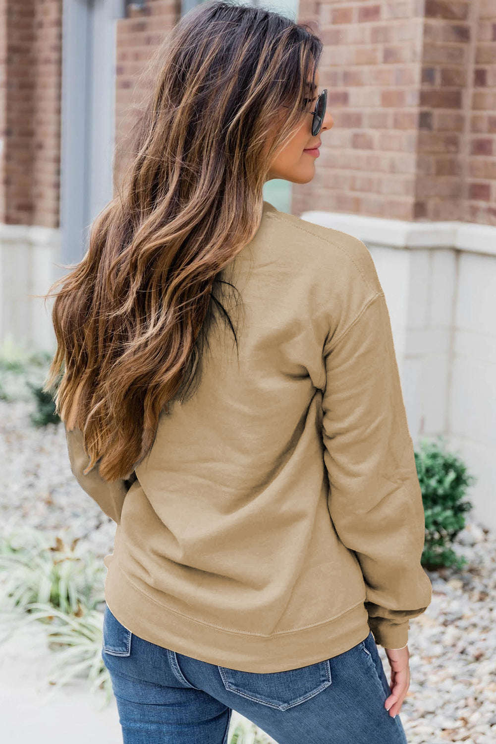 Khaki Solid Color Crewneck Pullover Sweatshirt Pre Order Sweatshirts & Hoodies JT's Designer Fashion