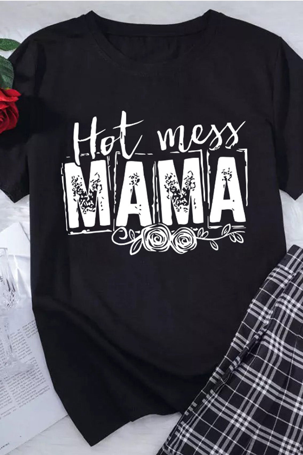 Black MAMA Hot Mess Graphic Print Short Sleeve T Shirt Graphic Tees JT's Designer Fashion