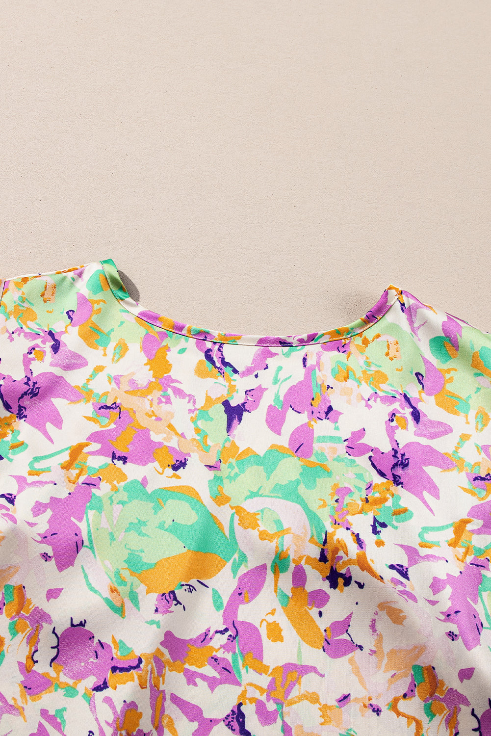 Purple Abstract Printed Ruffled Short Sleeve Notched Neck Blouse Blouses & Shirts JT's Designer Fashion