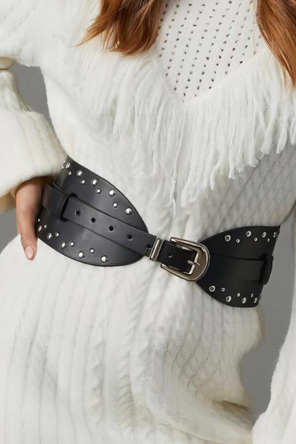 Black Studded Faux Leather Wide Belt Other Accessories JT's Designer Fashion