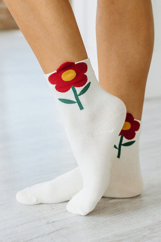 White Cute Flower Cotton Ankle Socks Socks JT's Designer Fashion