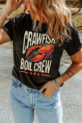 Black CRAWFISH BOIL CREW Graphic Casual T Shirt Graphic Tees JT's Designer Fashion