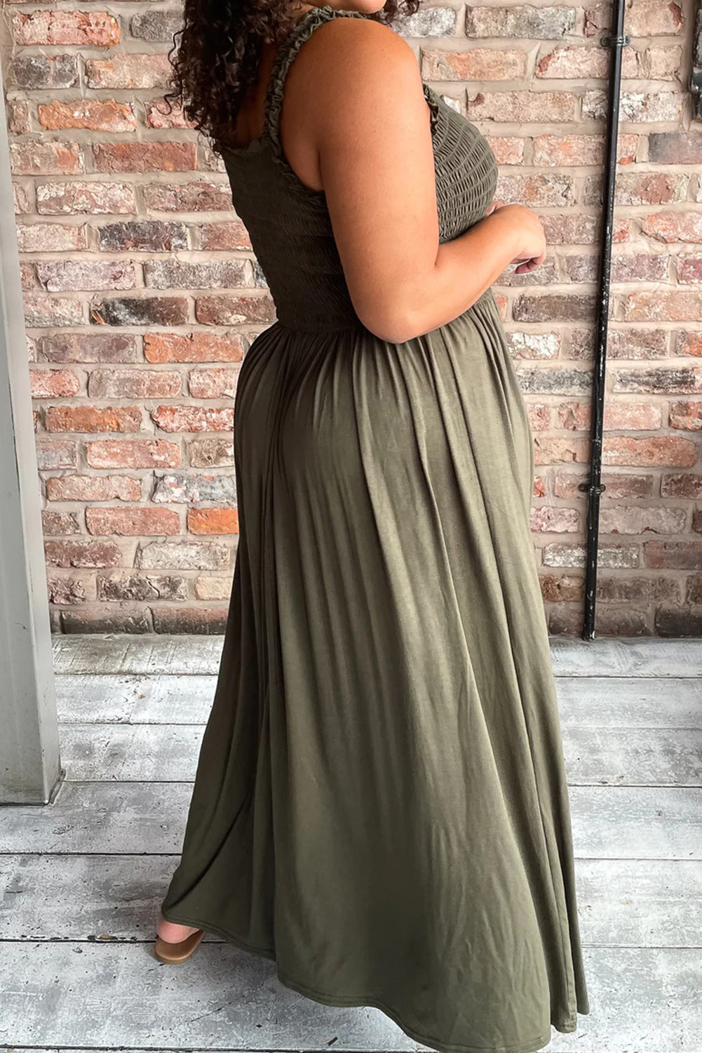 Jungle Green Shirred Bust Sleeveless Plus Size Maxi Dress Plus Size JT's Designer Fashion