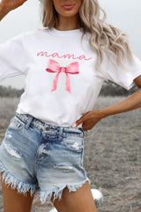 White MAMA Bowknot Graphic Crewneck Tee Graphic Tees JT's Designer Fashion