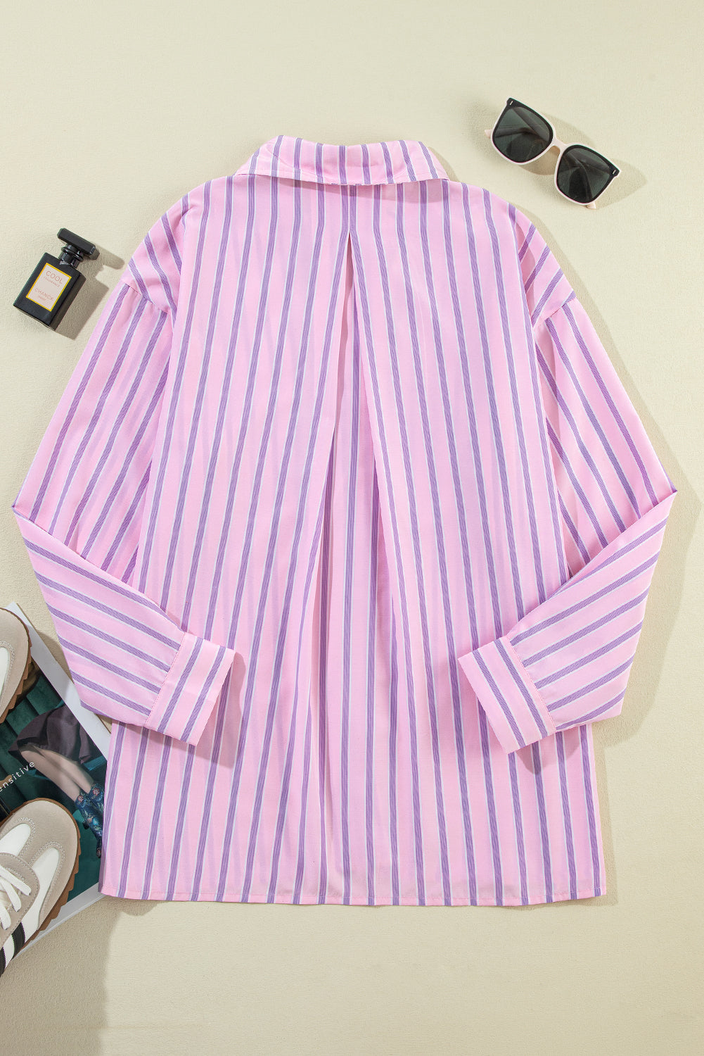 Pink Stripe Chest Pocket Casual Shirt Blouses & Shirts JT's Designer Fashion