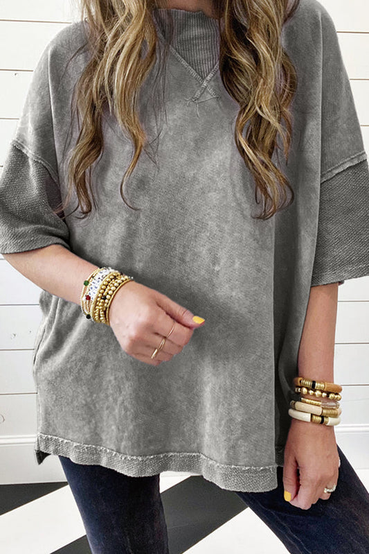 Philippine Gray Mineral Wash Exposed Seam Drop Shoulder Oversized Tee Tops & Tees JT's Designer Fashion