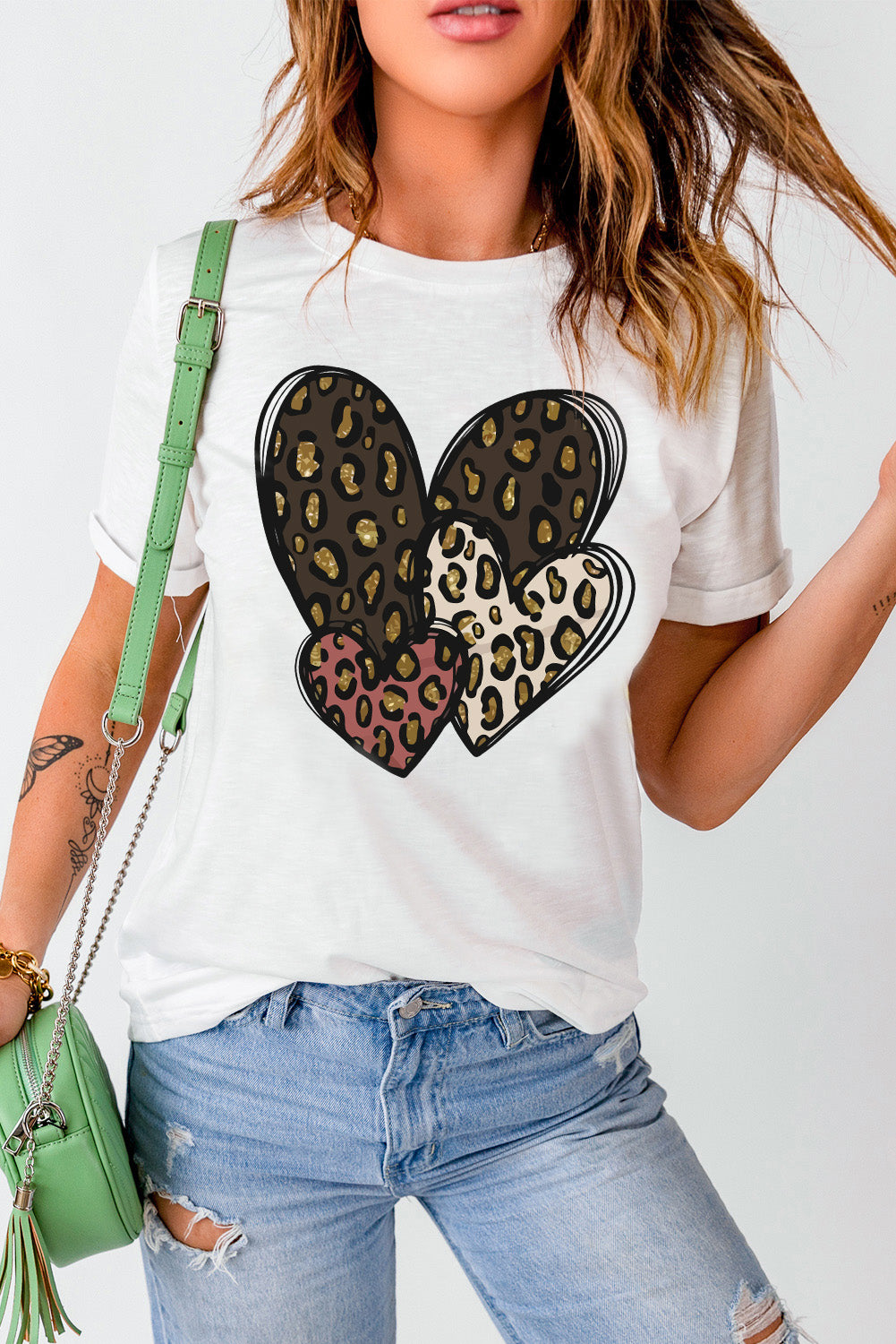 White Leopard Heart Shaped Print Graphic Tee Graphic Tees JT's Designer Fashion