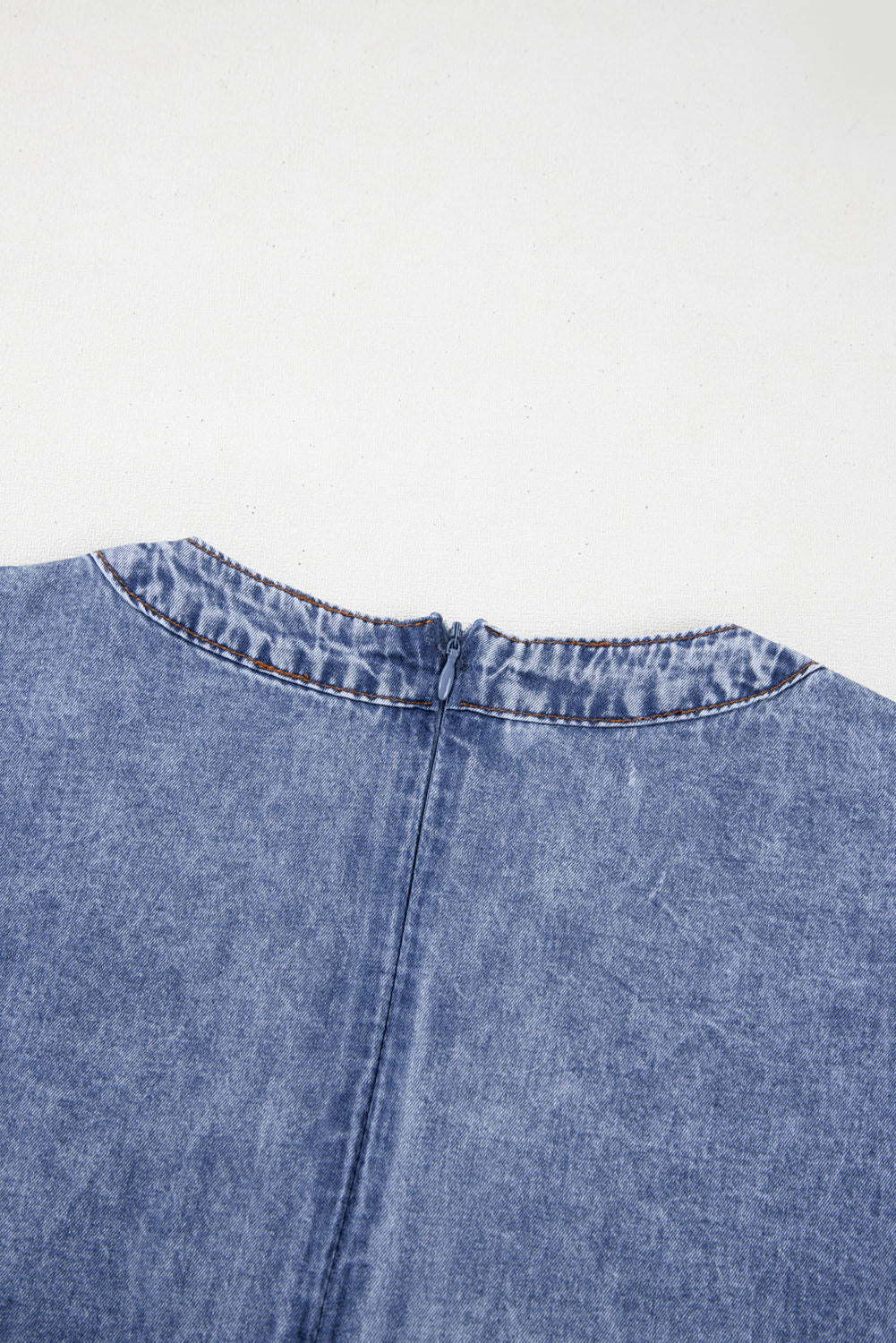 Beau Blue Tie V Neck Tucking Detail Short Sleeve Denim Shift Dress Mini Dresses JT's Designer Fashion