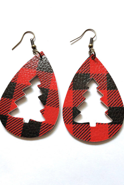 Fiery Red Christmas Tree Leather Hook earrings Jewelry JT's Designer Fashion