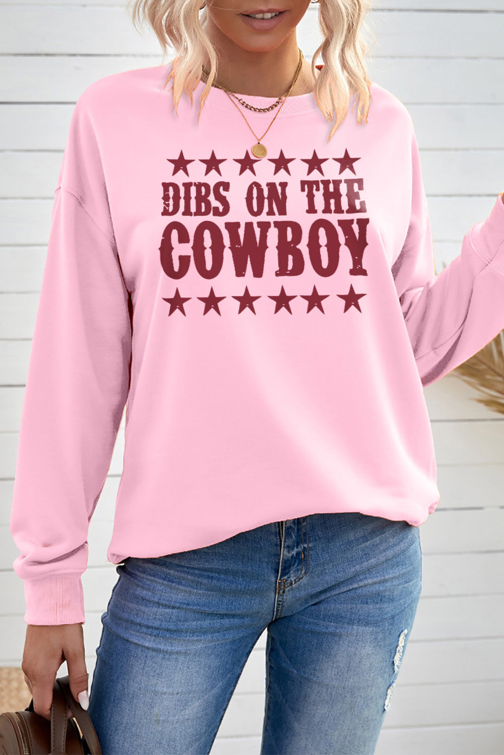 Pink Dibs On The Cowboys Star Print Graphic Sweatshirt Graphic Sweatshirts JT's Designer Fashion