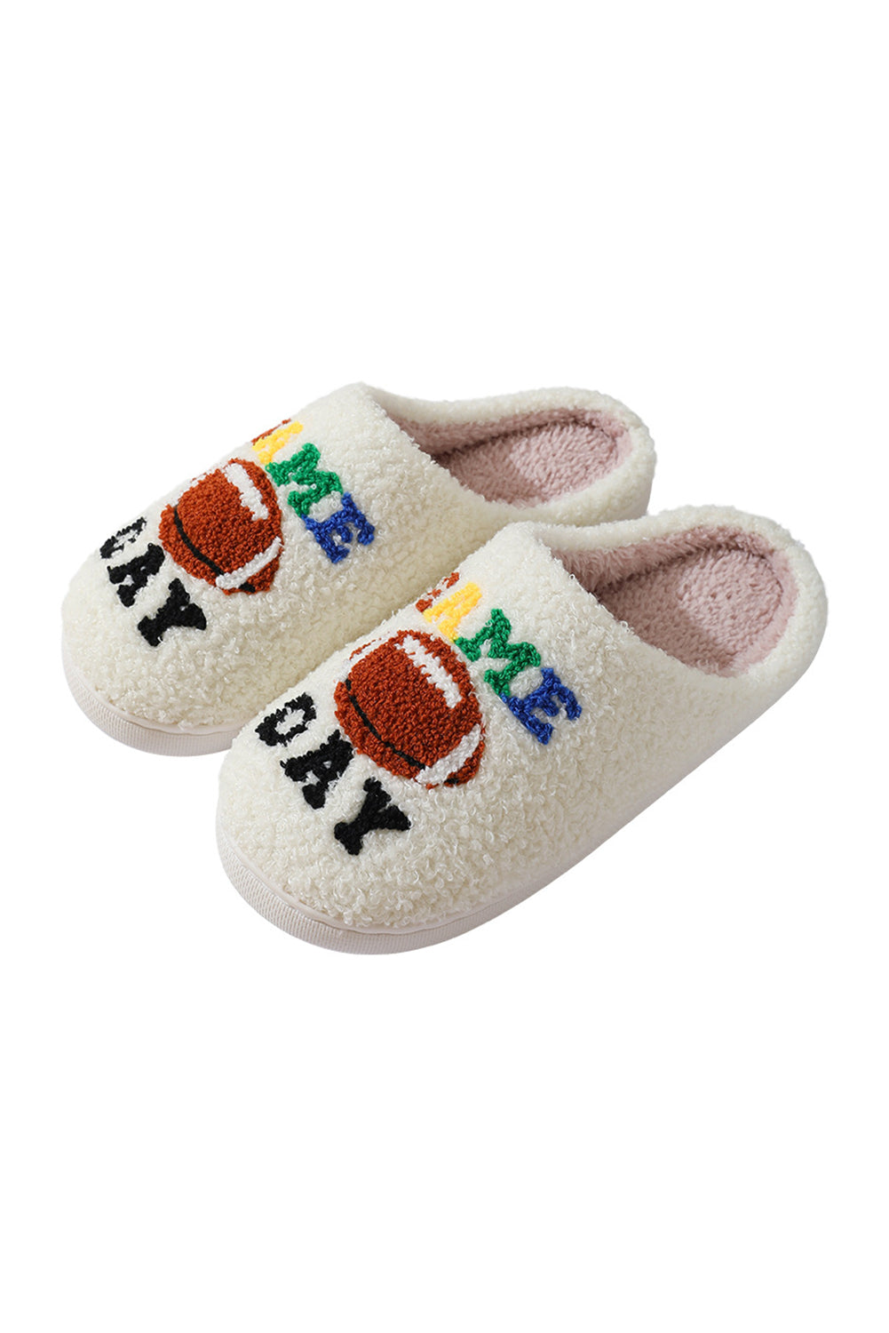 White GAME DAY Rugby Football Plush Slippers Slippers JT's Designer Fashion