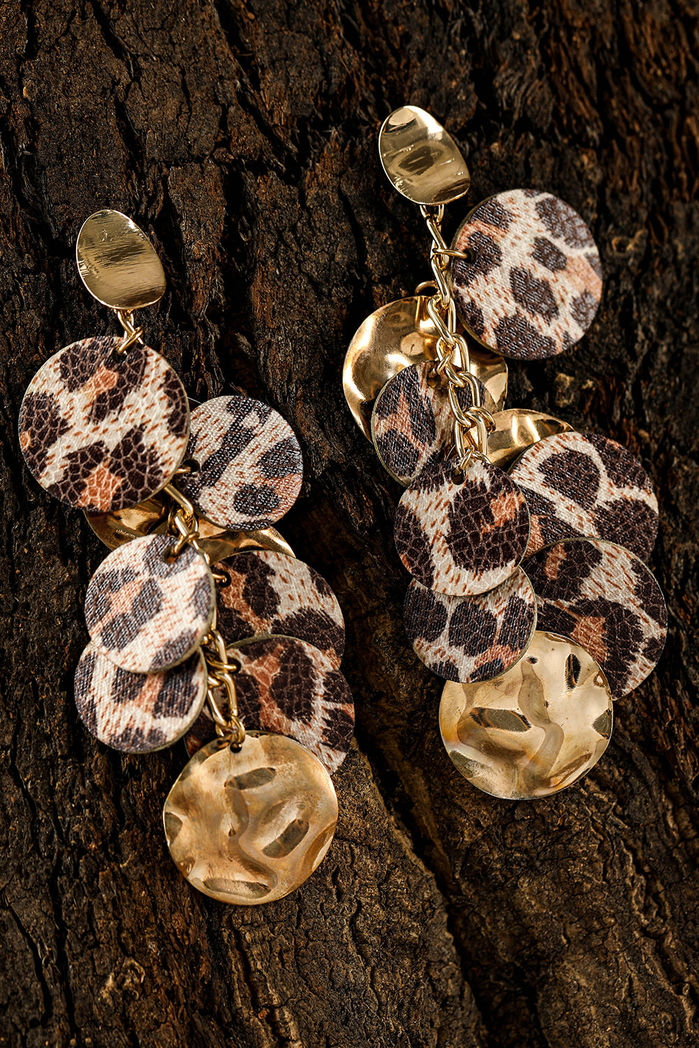 Chestnut Leopard Alloy Disc Stud Dangle Earrings Jewelry JT's Designer Fashion