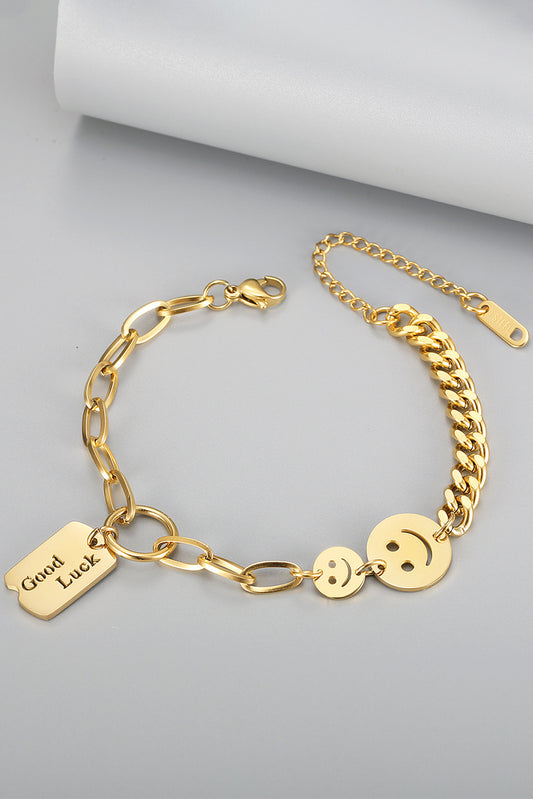 Gold GOOD LUCK Smile Face Adjustable Chain Bracelet Jewelry JT's Designer Fashion