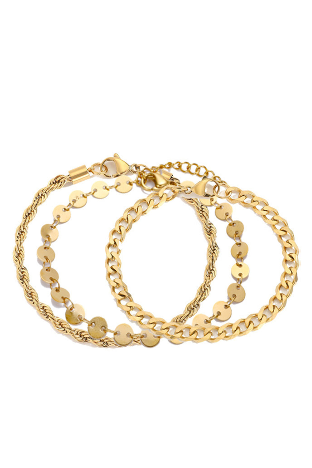 Gold 3Pcs Disc Plated Adjustable Chain Bracelet Set Jewelry JT's Designer Fashion