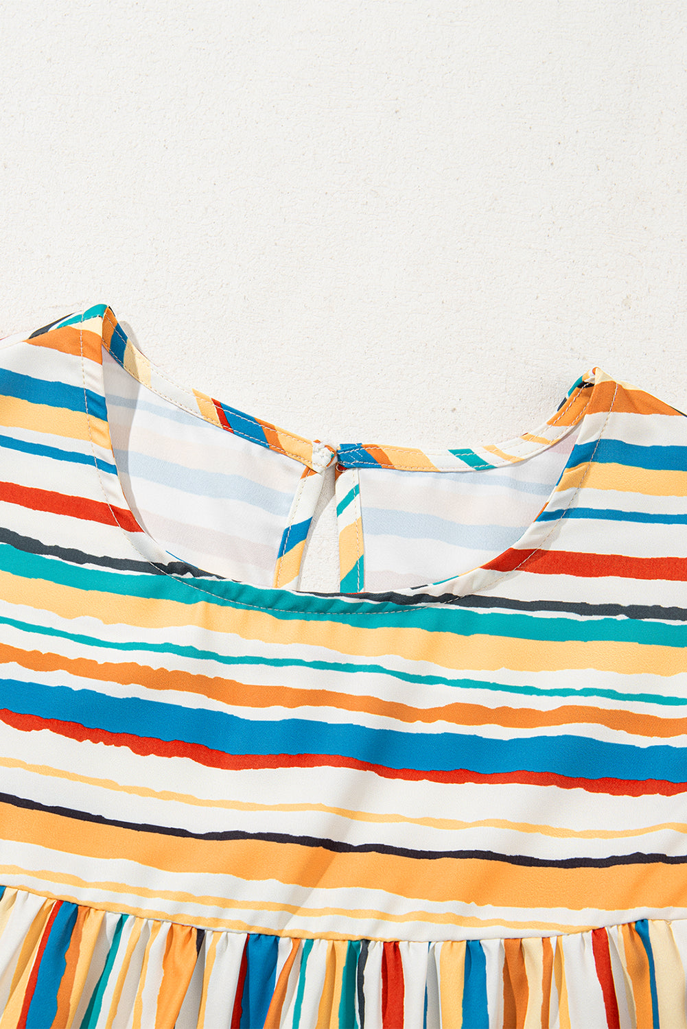 Multicolour Vibrant Stripes Printed Flutter Sleeve Babydoll Blouse Pre Order Tops JT's Designer Fashion