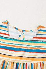 Multicolour Vibrant Stripes Printed Flutter Sleeve Babydoll Blouse Pre Order Tops JT's Designer Fashion