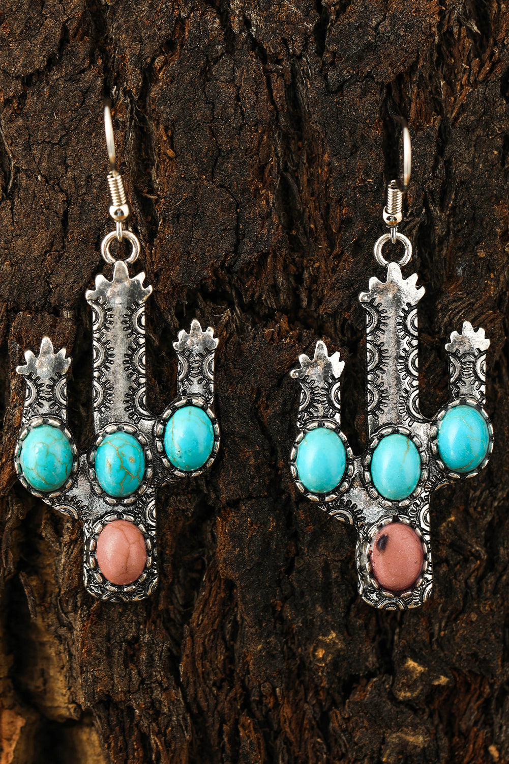 Light Blue Western Turquoise Decor Cactus Drop Earrings Jewelry JT's Designer Fashion