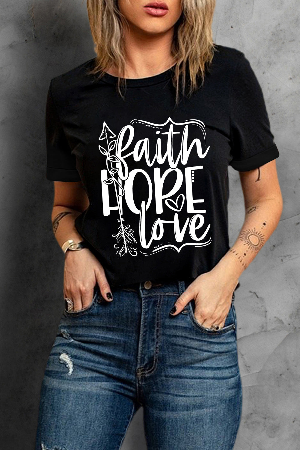 Black Faith Hope Love Graphic T Shirt Graphic Tees JT's Designer Fashion