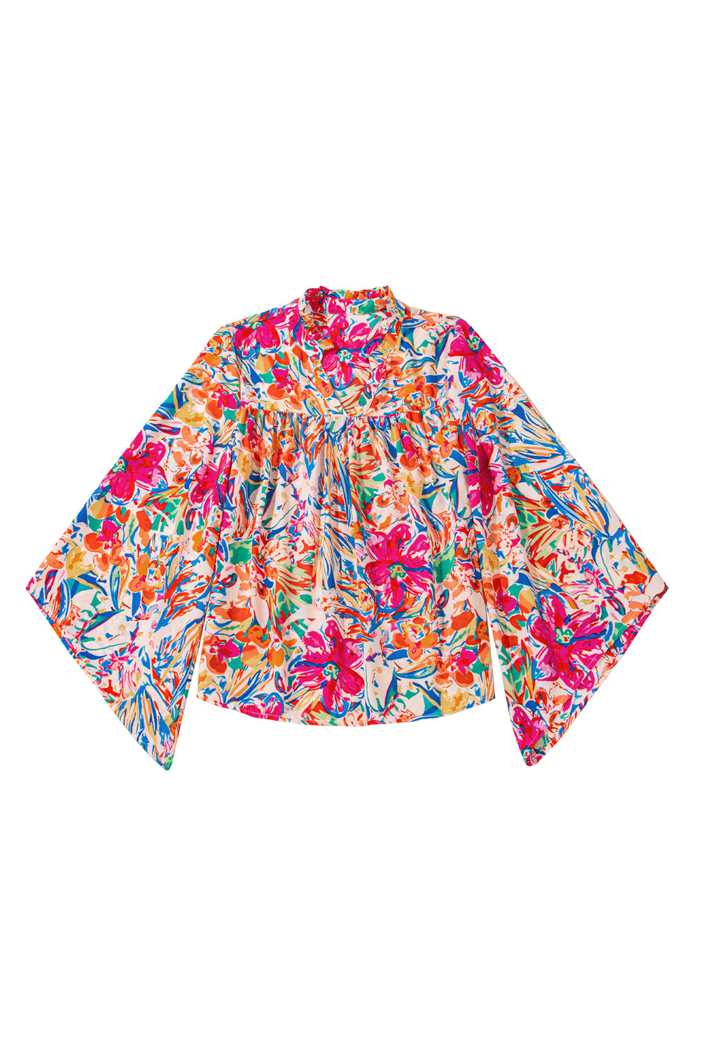 Multicolour Floral Print Bell Sleeve V Neck Blouse Blouses & Shirts JT's Designer Fashion