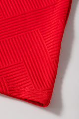 Fiery Red Textured Collared V Neck Puff Short Sleeve Shift Mini Dress Mini Dresses JT's Designer Fashion