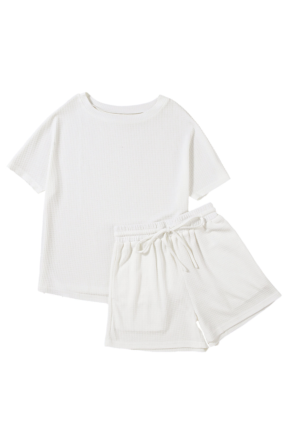 White Casual Textured Tee and Drawstring Shorts Set Bottoms JT's Designer Fashion