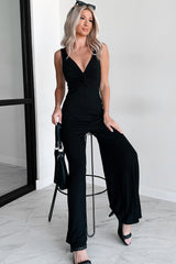 Black Sleeveless V Neck Twisted Front Flowy Wide Leg Jumpsuit Bottoms JT's Designer Fashion